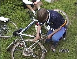 Phillip Harler cleans his bike